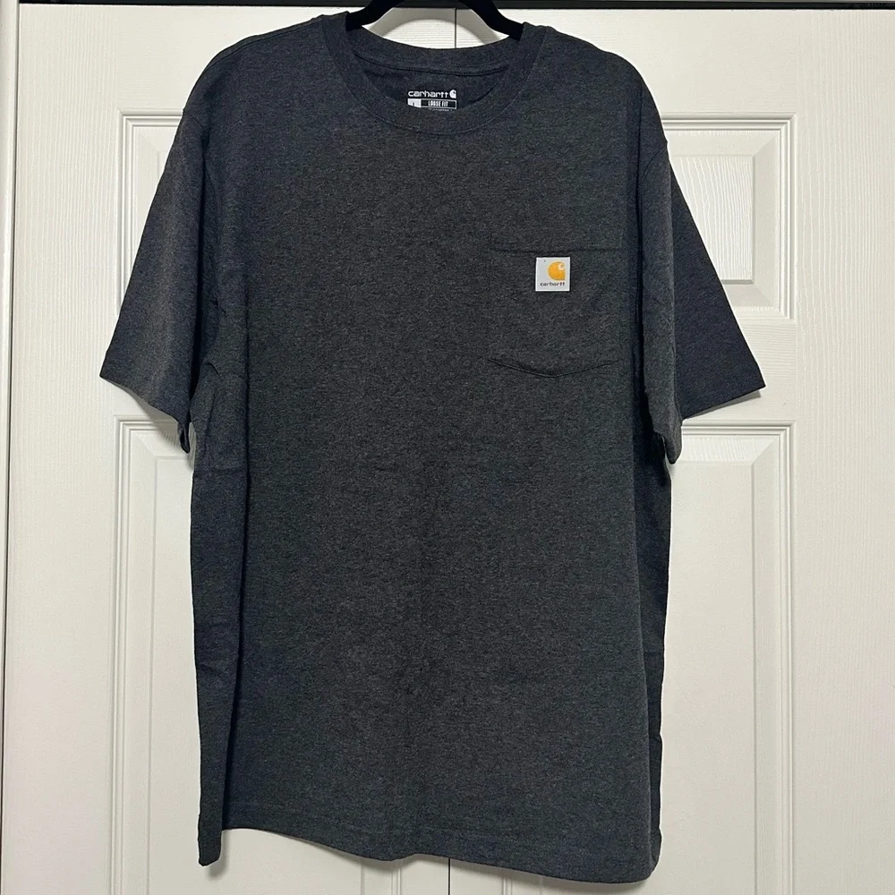 Carhartt Loose Fit Heavyweight Short Sleeve Pocket T-Shirt Dark Gray Large K87 - Picture 1 of 8